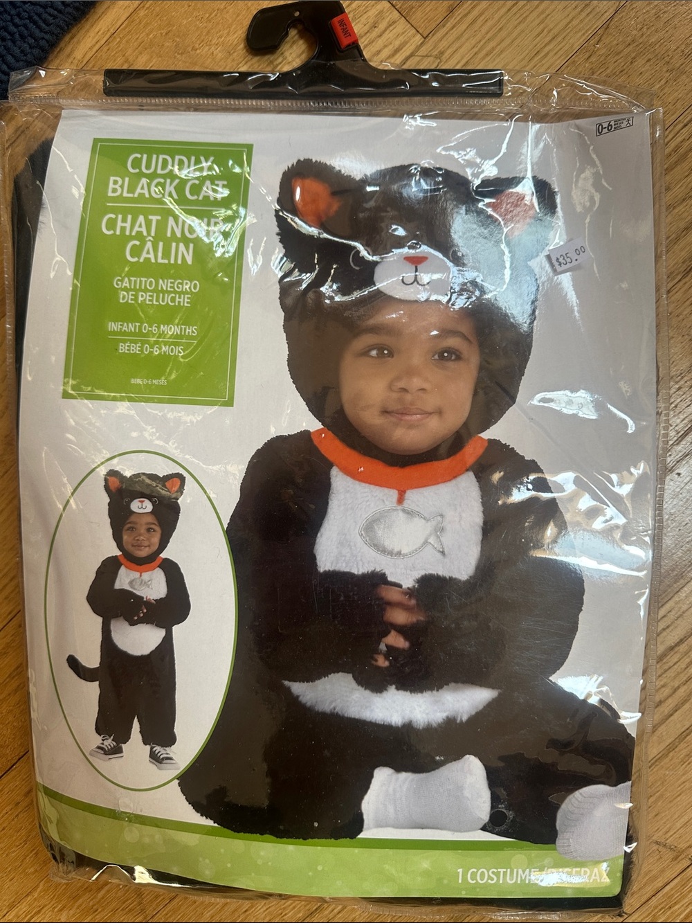 NWT- 3 piece -Black Cat Infant Costume - Black & White-0/6 months